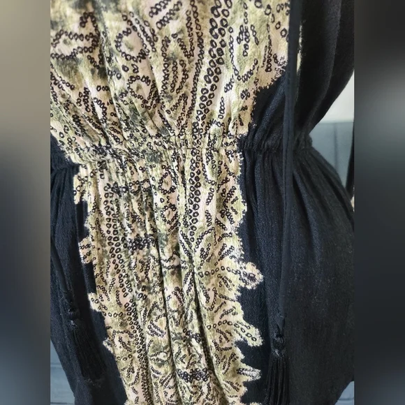 Free People Black Snake Print Boho Lace Up Front Elastic Waist Top - Picture 4 of 12